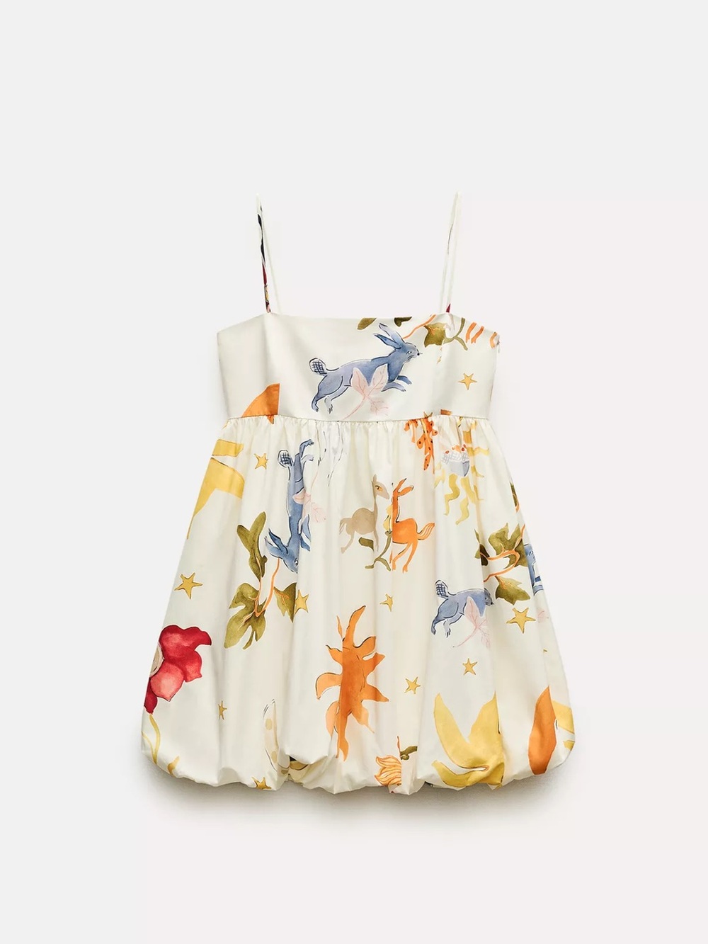 Zara Voluminous Printed Dress Watercolor Animal Sun Print Bubble Hem Size Medium